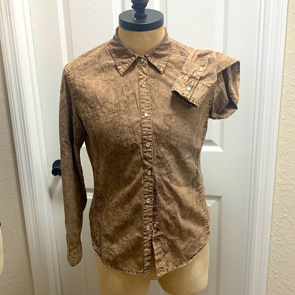 Vintage top 100% cotton women’s size medium western/ boho long sleeve button up - Picture 1 of 16